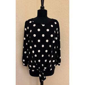 Karl Lagerfeld B&W Polka Dot Tie Waist 3/4 Sleeve Top - Sz M